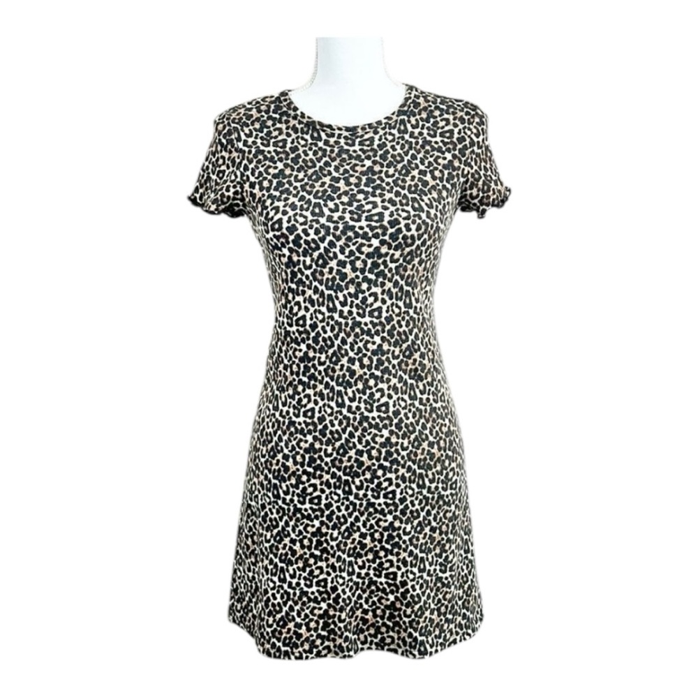 American Eagle Ribbed Leopard Animal Print Stretch Short Sleeve Dress Size Small